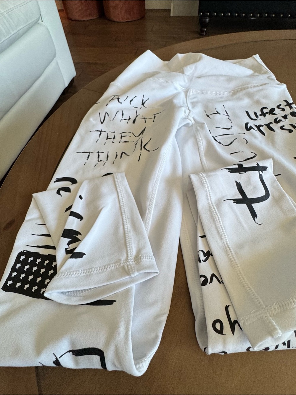 HTFU Women White Graphic Workout Leggings with Black Script